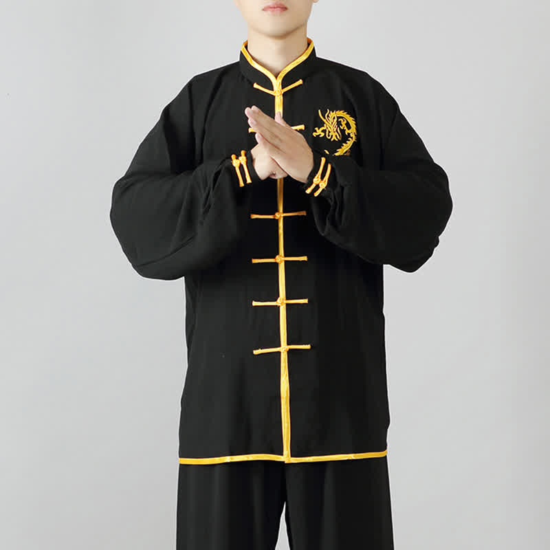 Dragon Embroidered Qi Gong Zen Spiritual Practice Meditation Prayer Uniform Unisex Clothing Set