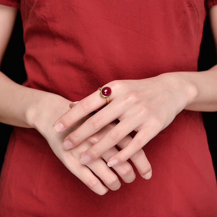 Buddha Stones 925 Sterling Silver Red Corundum Courage Ring