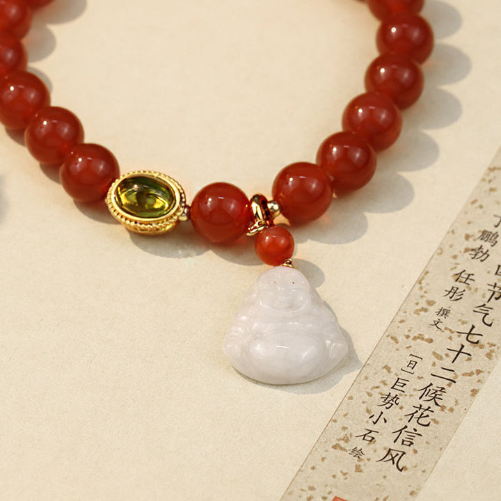 Buddha Stones Natural Red Agate Buddha Success Bracelet