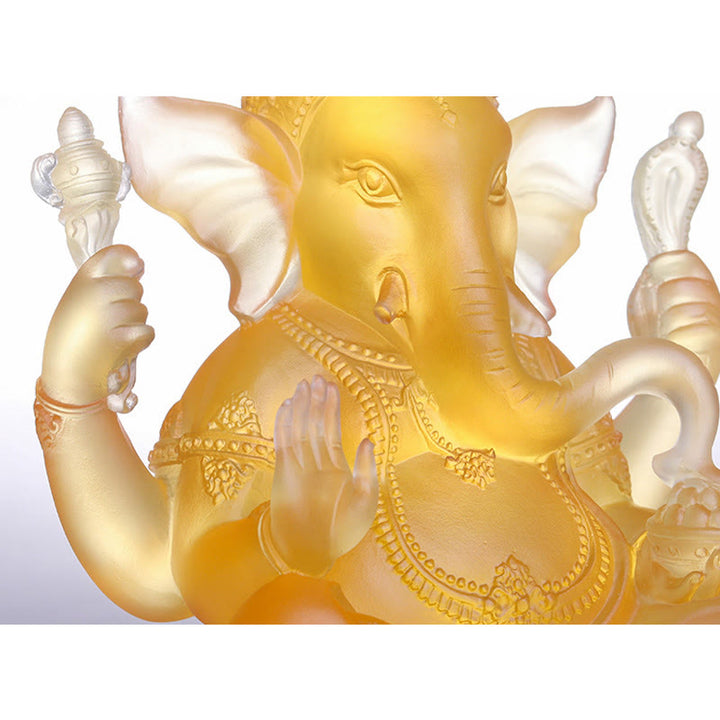 Buddha Stones Handmade Ganesh Ganpati Elephant Figurine Liuli Crystal Art Piece Protection Statue Home Decoration