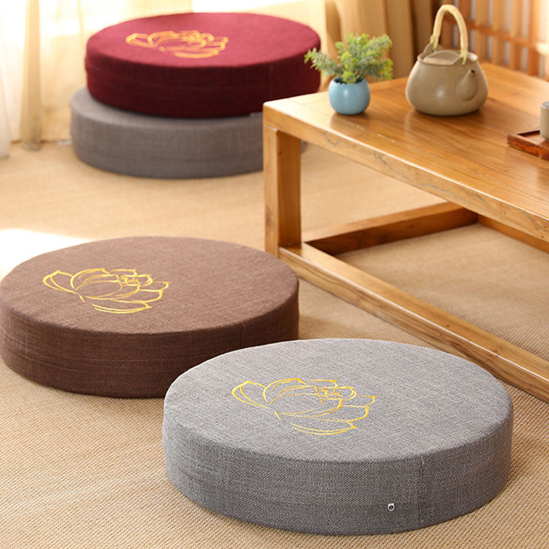 Buddha Stones Lotus Embroidery Cotton Linen Meditation Seat Cushion