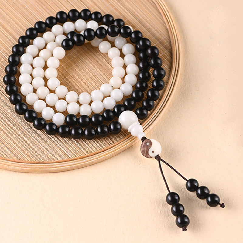 Buddha Stones Ebony YinYang Protection Necklace Mala