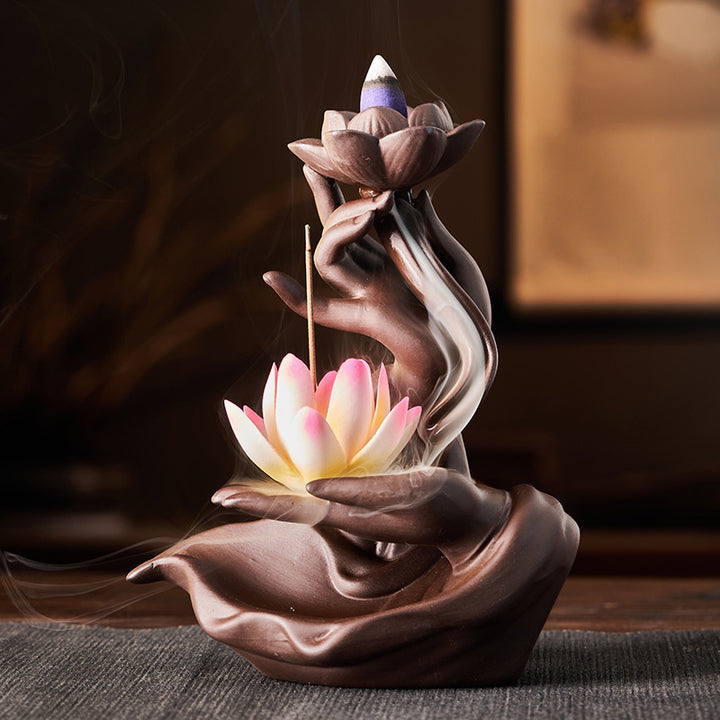 Buddha Stones Lotus Bergamot Healing Incense Burner