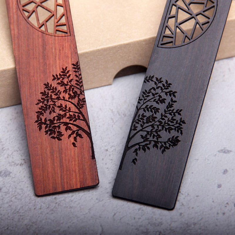 Buddha Stones The Tree of Life Ebony Wood Small Leaf Red Sandalwood Bookmarks With Gift Box