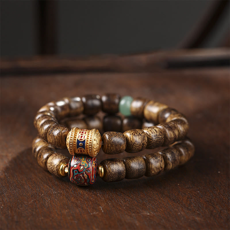 Buddha Stones Agarwood Copper Coin Auspicious Cloud Calm Bracelet