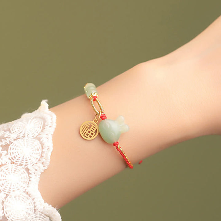 925 Sterling Silver Year of the Rabbit Hetian Jade Happiness Luck Red String Bracelet