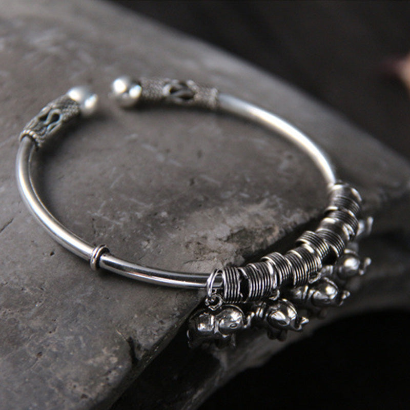 Buddha Stones 925 Sterling Silver Elephant Strength Bracelet Bangle