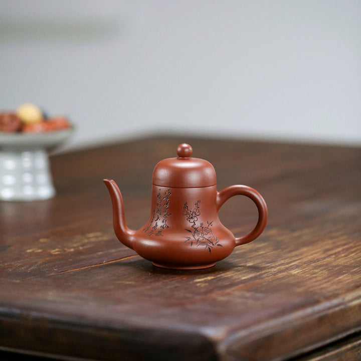 Buddha Stones Vintage Bamboo Peach Blossom Purple Clay Kung Fu Teapot