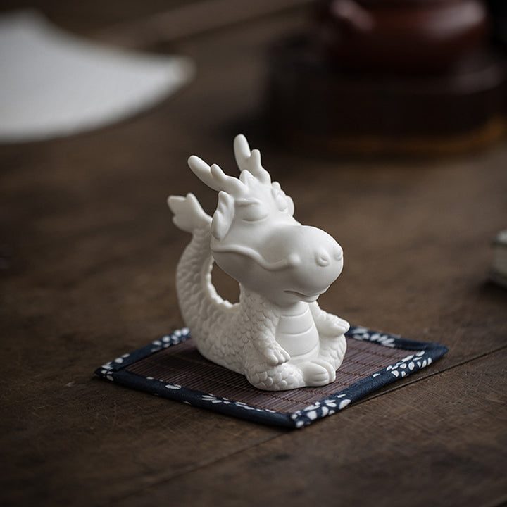 Buddha Stones Year Of The Dragon Luck White Porcelain Ceramic Tea Pet Home Figurine Decoration