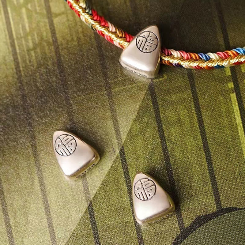 Buddha Stones 925 Sterling Silver Fu Character Zongzi Pattern Multicolored String Luck Handmade Braided Bracelet