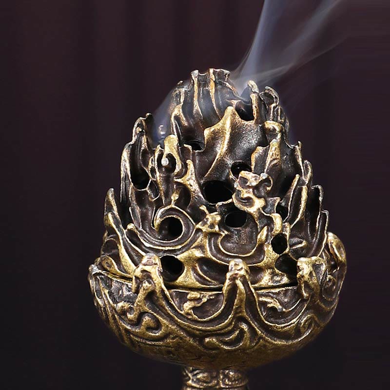 Tibetan Mini Mountain Pattern Meditation Copper Alloy Incense Burner