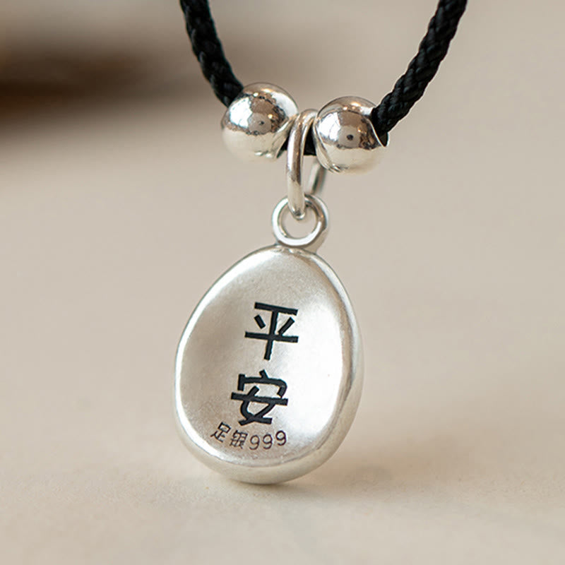 Buddha Stones 999 Sterling Silver Peace And Joy Fu Character Luck Fortune 925 Sterling Silver Chain Necklace Pendant