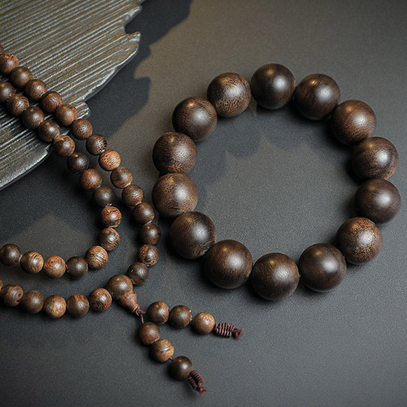 Buddha Stones 108 Mala Beads Agarwood Peace Strength Calm Bracelet