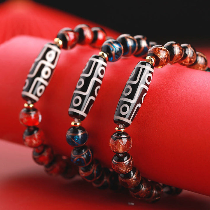 Buddha Stones Tibetan Nine-Eye Dzi Bead Three-eyed Dzi Bead Liuli Glass Bead Wealth Bracelet