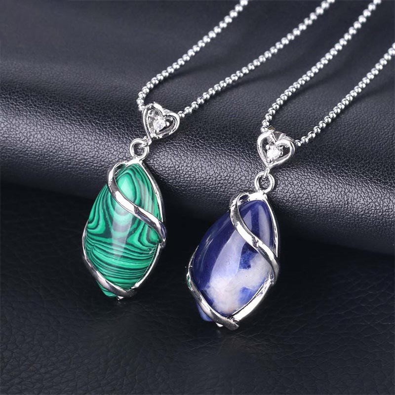 Buddha Stones Marquise Pattern Natural Crystal Stone Charm Necklace Pendant