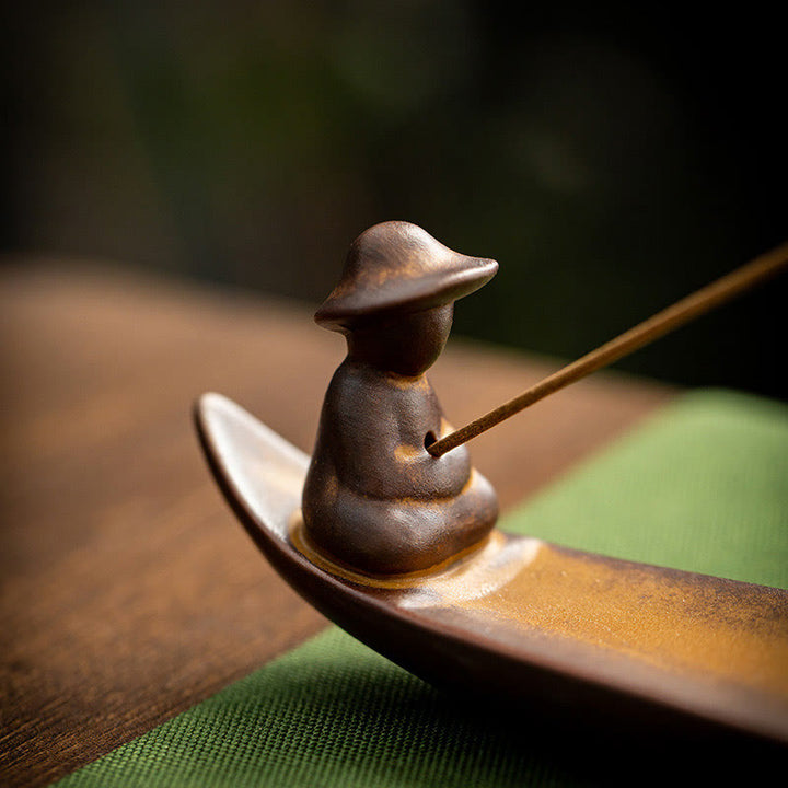 Buddha Stones A Lonely Fisherman Afloat Ceramic Healing Incense Burner