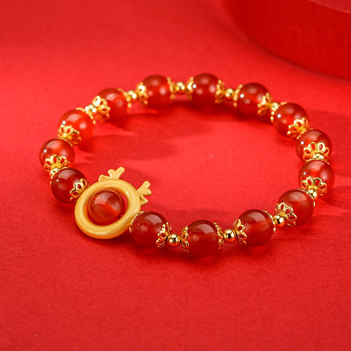 Buddha Stones 925 Sterling Silver Year of the Dragon Natural Red Agate Lovely Dragon Luck Bracelet