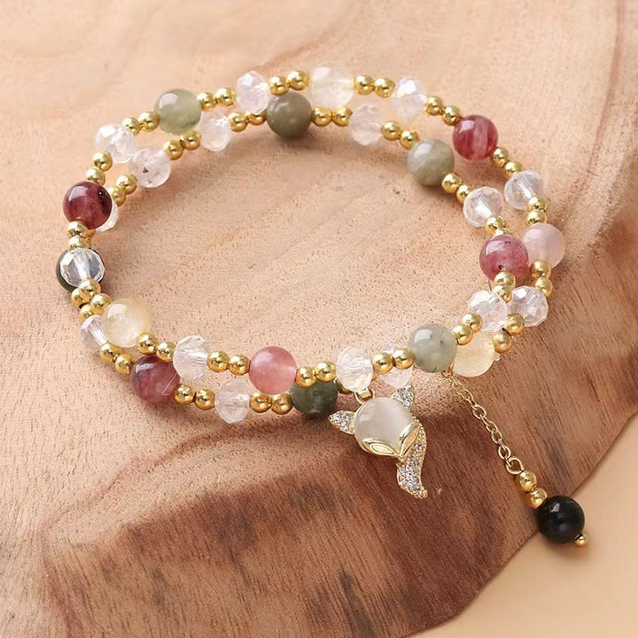 Buddha Stones Multicolored Rutilated Quartz Fox Protection Double Wrap Bracelet