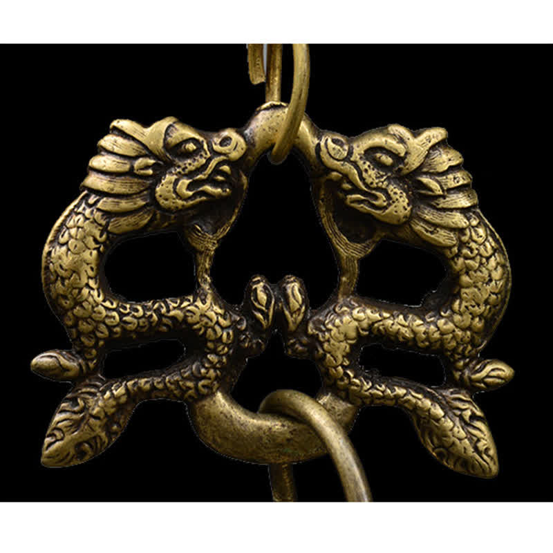 Tibetan Engraved Buddha Dragon Wind Chime Bell Copper Luck Wall Hanging Decoration