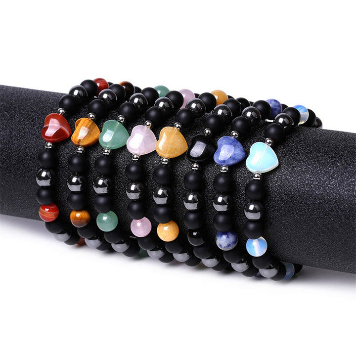 Buddha Stones Black Onyx Tiger Eye Stone Crystal Love Heart Protection Bracelet