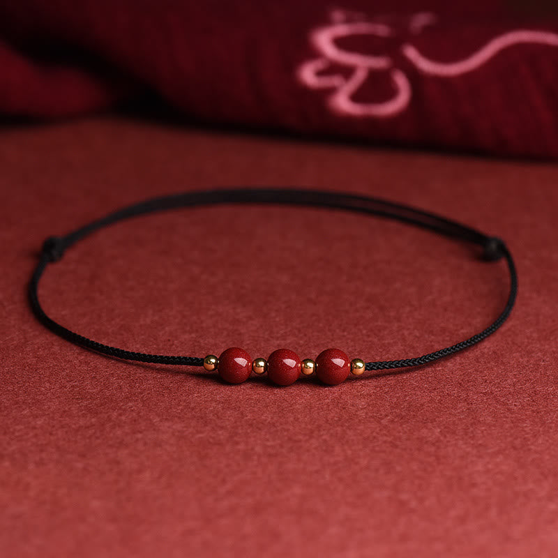 Buddha Stones Natural Lucky Cinnabar Bead Blessing String Bracelet Anklet