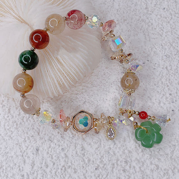 Buddha Stones Colorful Gemstone Green Aventurine Flower Bead Luck Bracelet