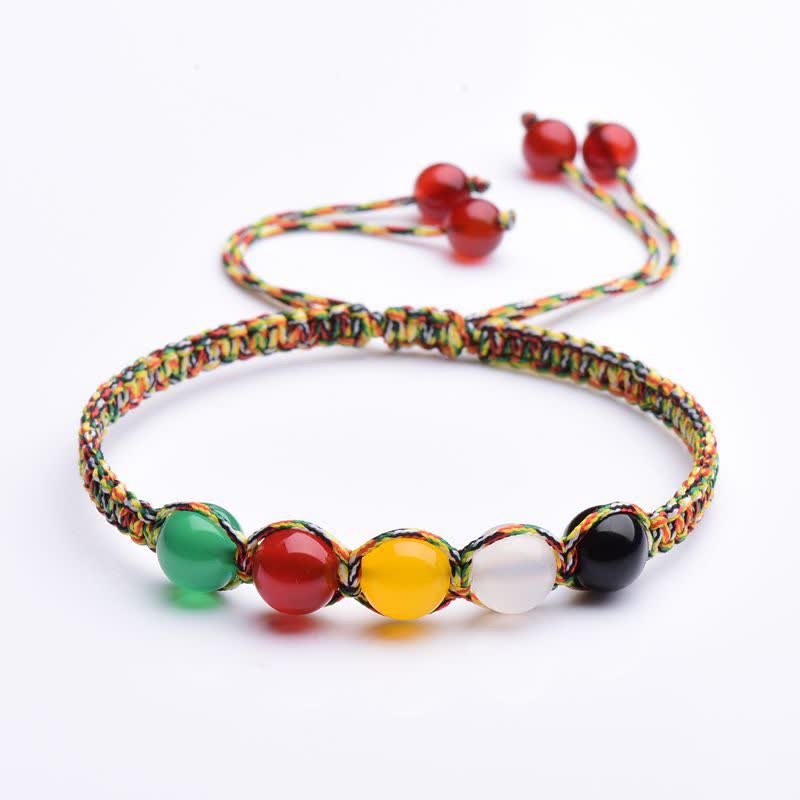 Colorful Agate Metal Wood Water Fire Earth Five Elements String Bracelet