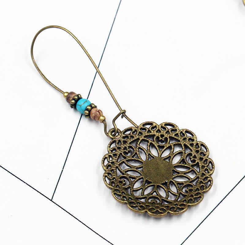 Round Flower Design Luck Dangle Drop Earrings