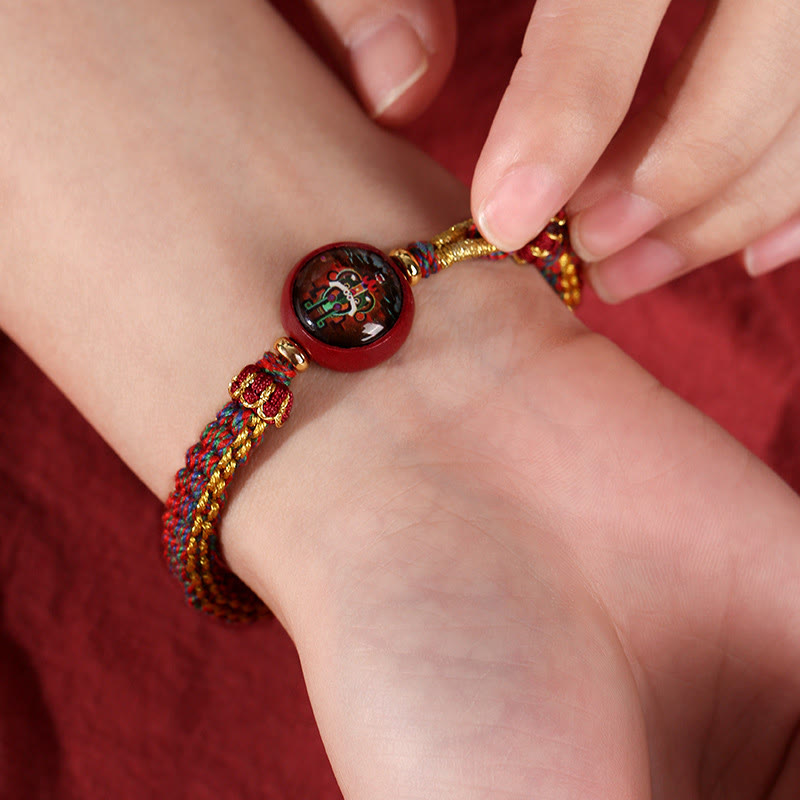 Buddha Stones Colorful Rope Cinnabar Thangka Blessing Braided Bracelet