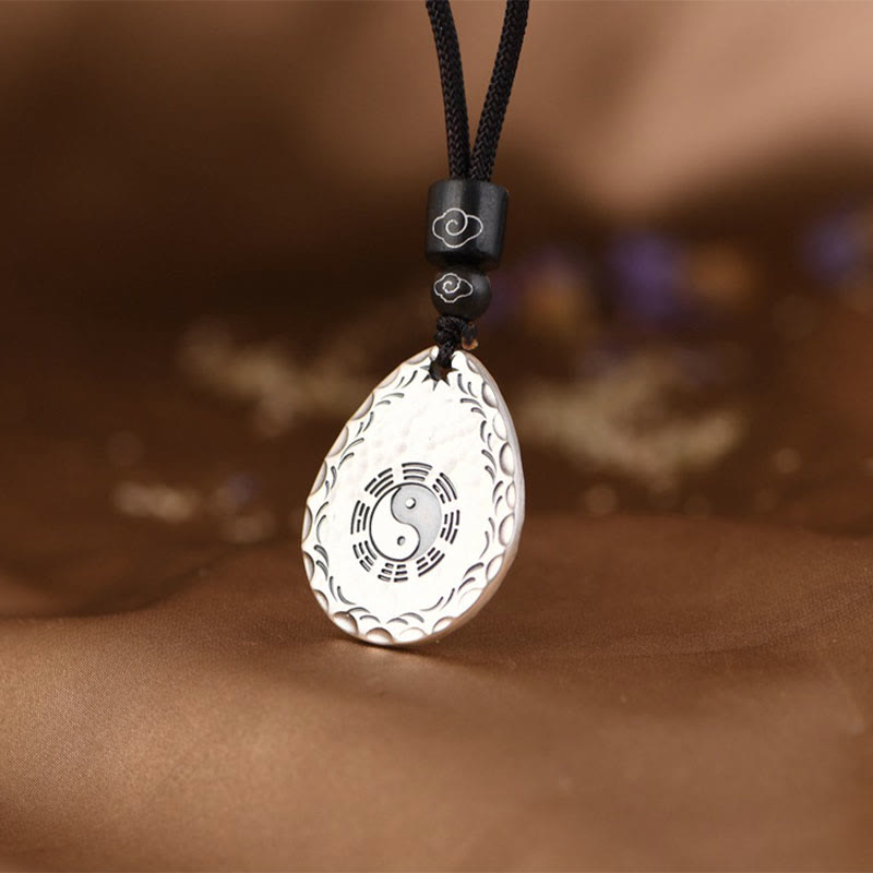 Buddha Stones Vintage 999 Sterling Silver Yin Yang Bagua Water Drop Design Balance Harmony Necklace Pendant