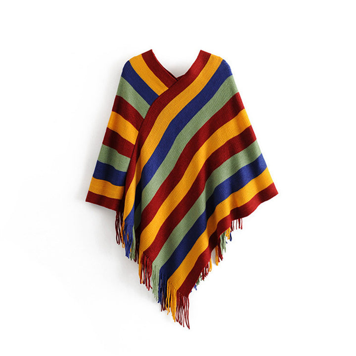 Buddha Stones Tibetan Colorful Striped Design Shawl Tassels Pullover Winter Cozy Travel Scarf Wrap