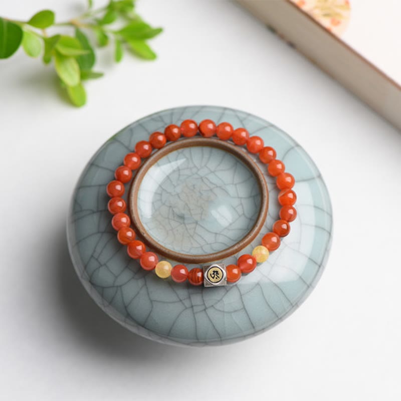 Buddha Stones 925 Sterling Silver Chinese Zodiac Natal Buddha Amulet Red Agate Amber Self-acceptance Bracelet