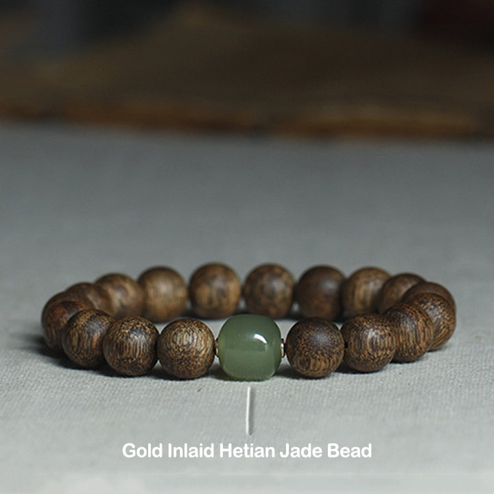 Vietnam Huang Qinan Agarwood Hetian Jade Peace Strength Bracelet