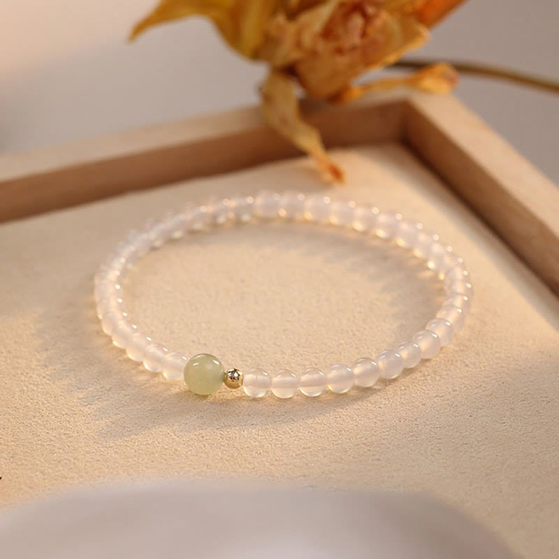 Buddha Stones Natural White Agate Jade Luck Protection Bracelet