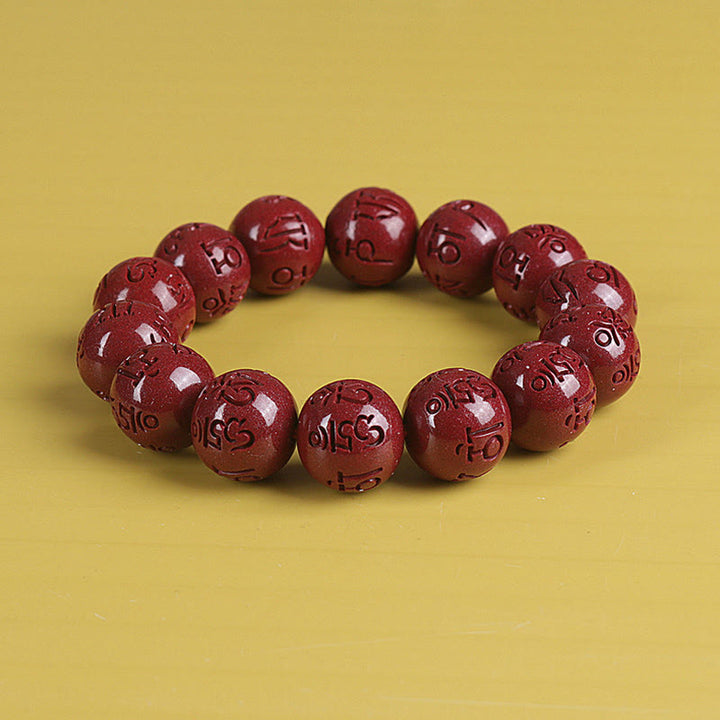 Natural Double PiXiu Cinnabar Om Mani Padme Hum Wealth Luck Bead Bracelet