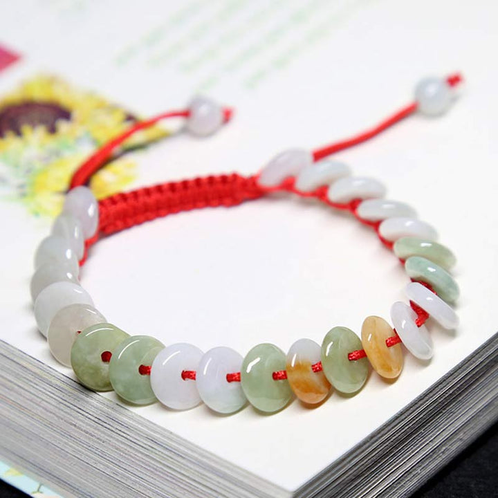 Buddha Stones Round Jade Lucky Red String Weave Bracelet