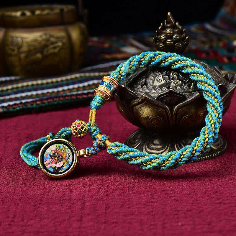 Buddha Stones Tibetan Handmade Luck Thangka Prayer Wheel Charm Weave String Bracelet