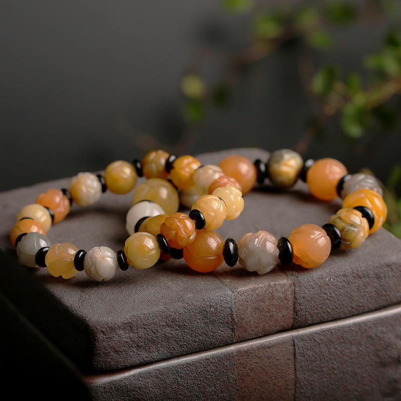 Golden Silk Jade Lotus Wealth Luck Bracelet