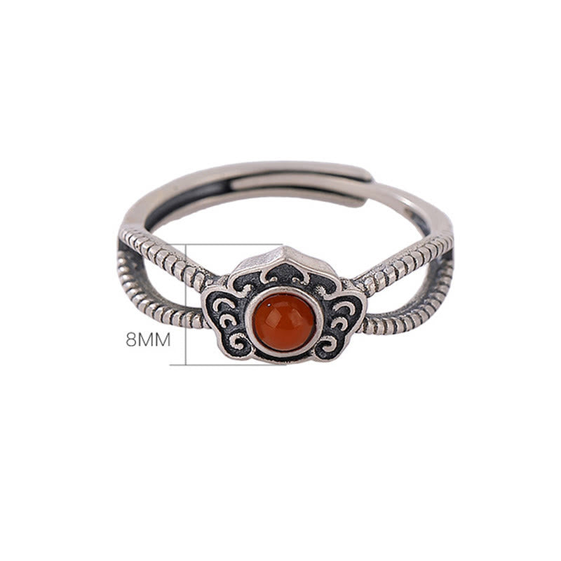 Buddha Stones 925 Sterling Silver Red Agate Bead Logical Thinking Ring