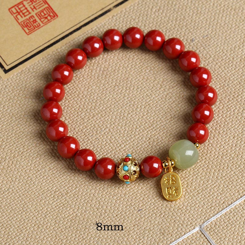 Buddha Stones Cinnabar Green Aventurine Fortune Protection Charm Bracelet