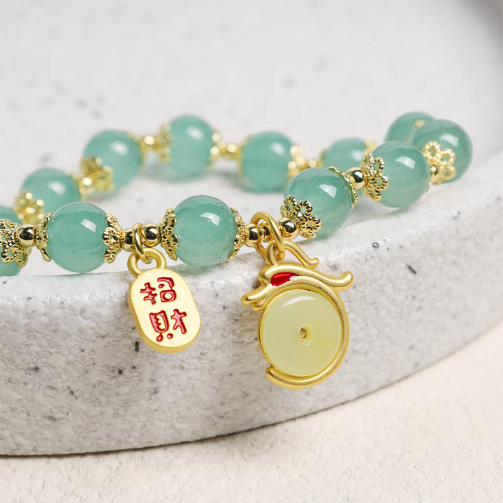 Buddha Stones Year of the Dragon Red Agate Green Aventurine Peace Buckle Fu Character Lucky Fortune Bracelet