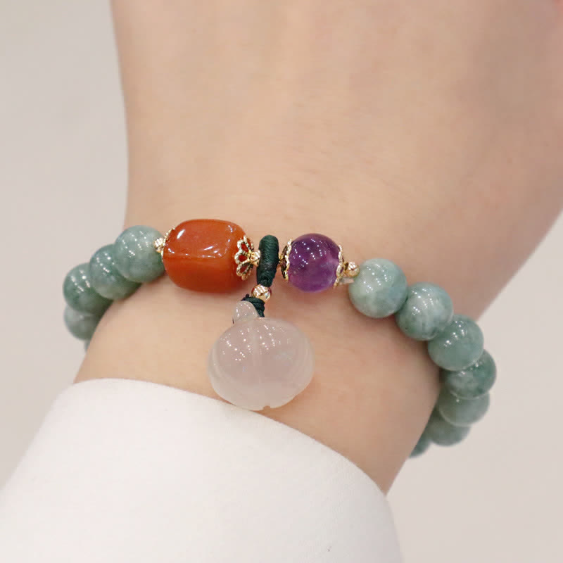 Cyan Jade Lotus Pumpkin Wish Peace Buckle Amethyst Crystal Healing Bracelet