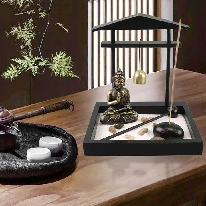 Buddha Statue Rocks Meditation Peace Zen Garden Set Home Decoration