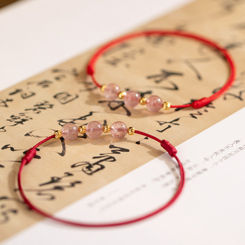 Buddha Stones Strawberry Crystal Beads Luck Red String Anklet