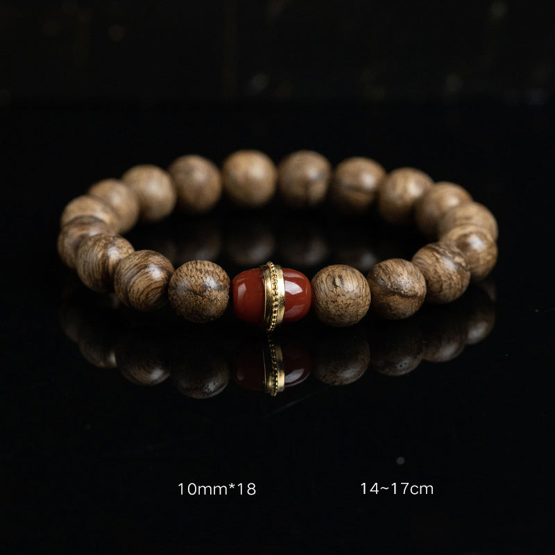 Tarakan Agarwood Amber Red Agate Laughing Buddha Strength Meditation Bracelet