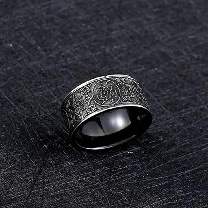 Buddha Stones Four Guardian Beast Dragon White Tiger Suzaku Basalt Carved Success Luck Ring