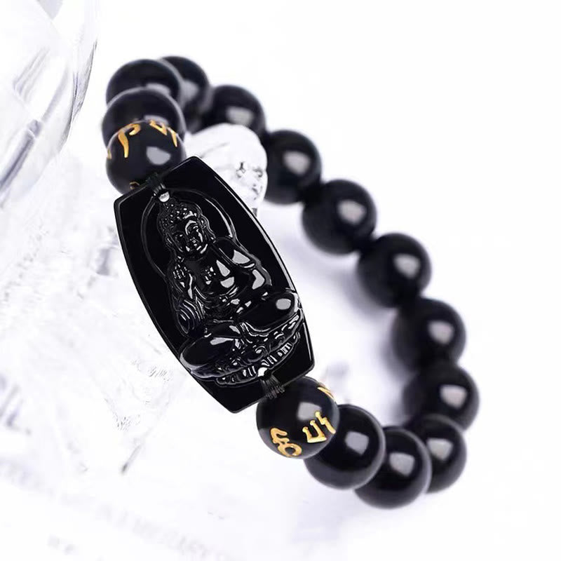 Buddha Stones Chinese Zodiac Obsidian Protection Bracelet