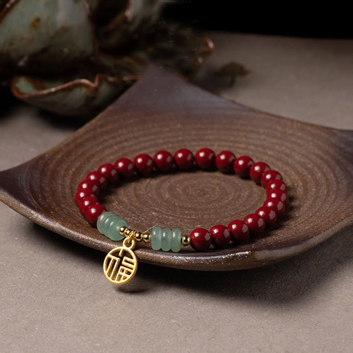 Buddha Stones Cinnabar Green Aventurine Luck Blessing Bracelet