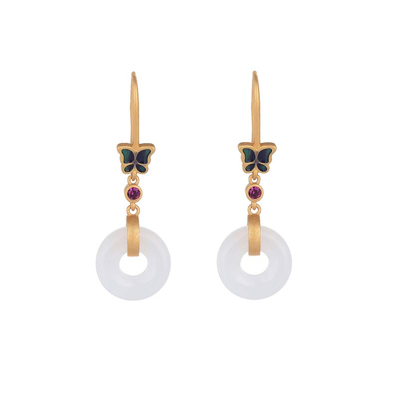 FengShui White Jade Butterfly Fortune Earrings