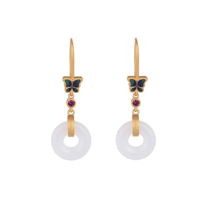 FengShui White Jade Butterfly Fortune Earrings